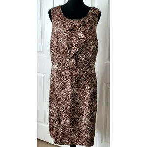 The Loft Summer Aline Sundress Sleeveless Ruffle Neck & Bodess Brown Print Sz 14
